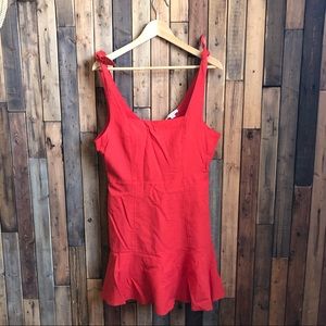 Red linen mini dress